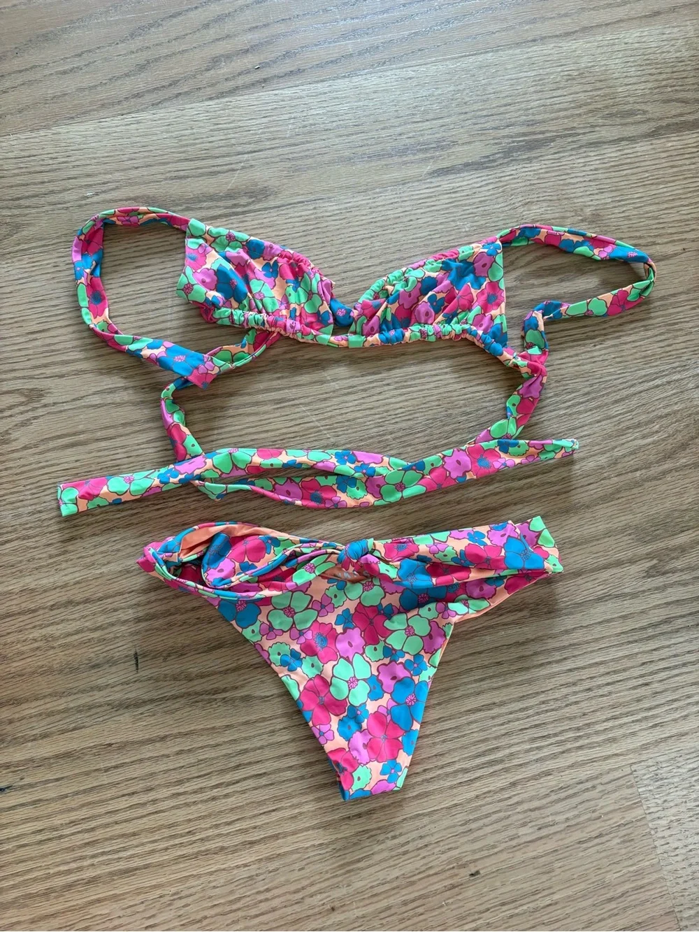 Frankie's Bikinis Peach Floral Trim Bikini Top